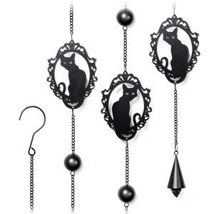 Alchemy Gothic Black Cat in Frame Hanging Decor Wind Chime Indoor Outdoor NWT
